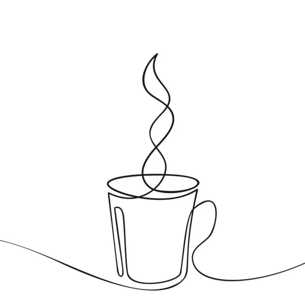 Taza Con Dibujo Línea Vapor Bebida Caliente Vector Ilustración Lineal — Vector de stock