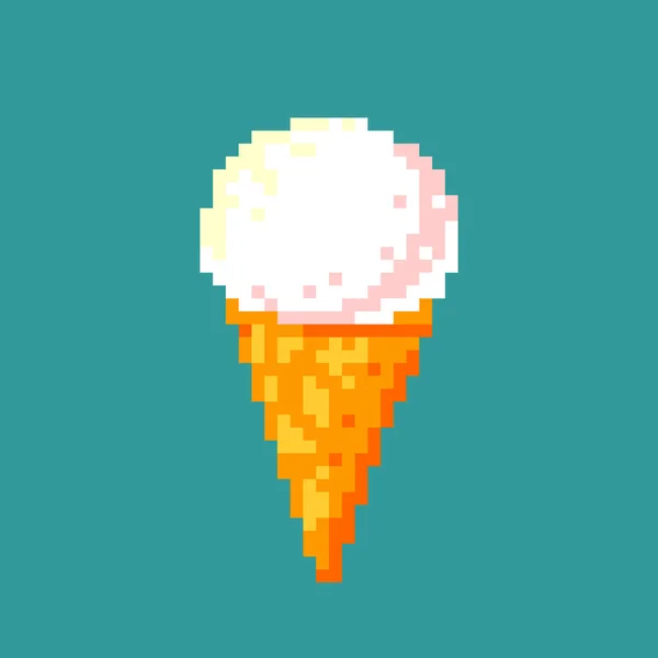 Pixel艺术冰淇淋孤立的矢量插图华夫饼锥形与一个香草勺网站 印刷品和游戏 — 图库矢量图片