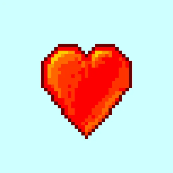 Corazón Rojo Pixel Arte Amor Símbolo Aislado Sobre Fondo Azul — Vector de stock