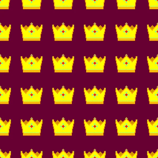 Couronne Dorée Pixel Art Motif Sans Couture Symbole Monarchie Sur — Image vectorielle