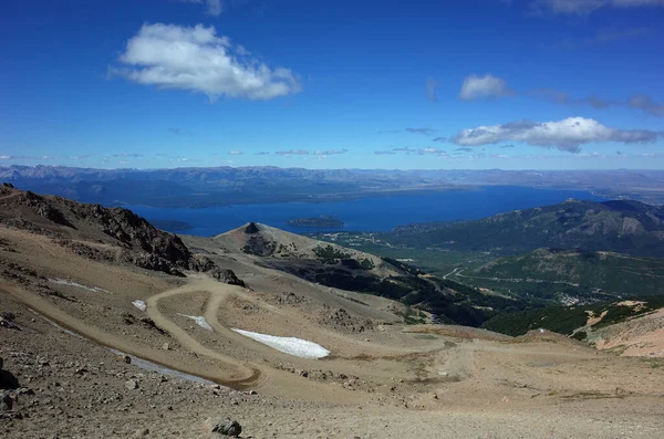 Serpentine Dirt Road Mountainside Cerro Catedral Mountain View Nahuel Huapi — Stock fotografie