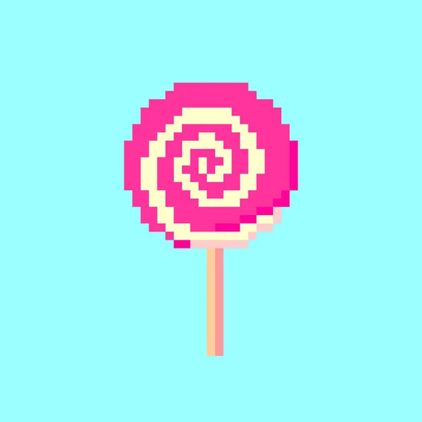 Lollipop Pixel Arte Redonda Colorido Espiral Doce Vara Isolado Vetor — Vetor de Stock