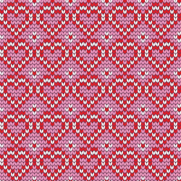 Heart Love Knitting Seamless Pattern Wool Knitted Texture Pink Knitwear — Stock Vector