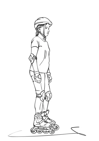 Σκίτσο Του Έφηβος Κορίτσι Κυλίνδρους Πατινάζ Απομονώνονται Λευκό Φόντο Χέρι — Διανυσματικό Αρχείο