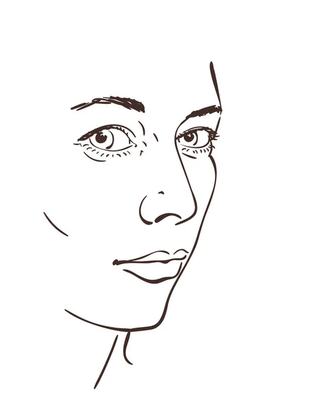 Bosquejo Cara Mujer Aislado Arte Dibujado Mano Ilustración Vectorial Blanco — Vector de stock