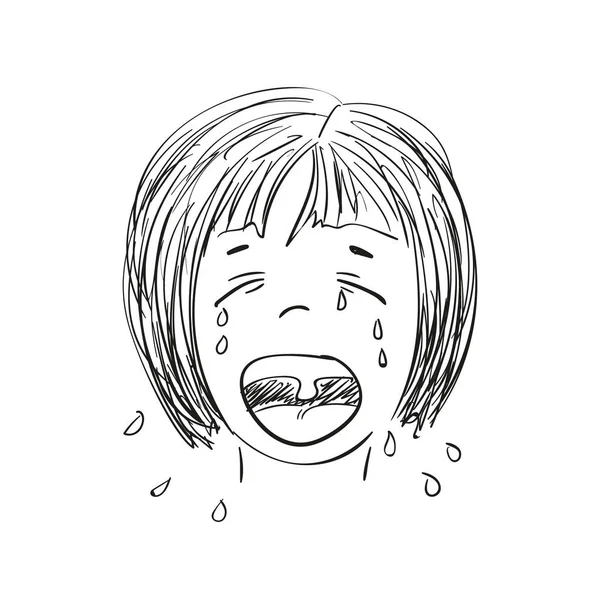 Sketch Japanese Cartoon Style Crying Girl Open Big Mouth Dripping — Stock Vector