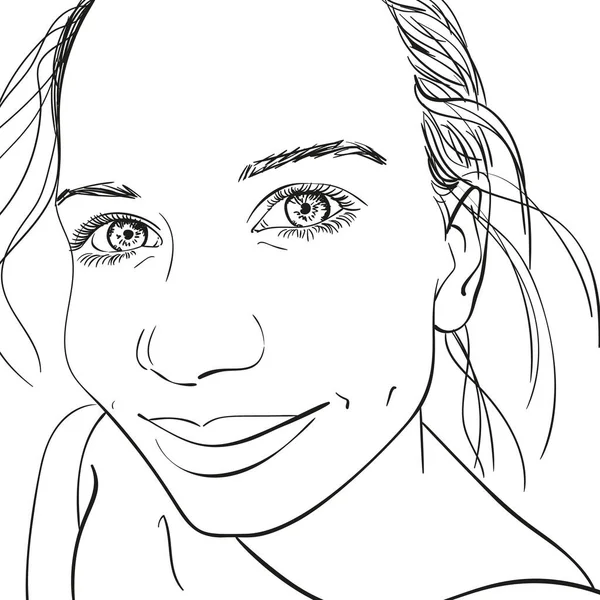 Yapımı Vektör Selfie Kesilen Kızın Yüzü Beyaz Arkaplanda Siyah Çizgi — Stok Vektör