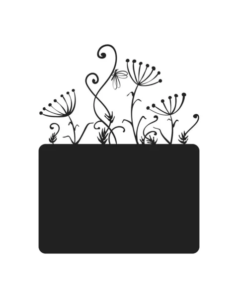 Banner Ontwerp Versierd Met Uit Vrije Hand Getrokken Bloemen Silhouet — Stockvector