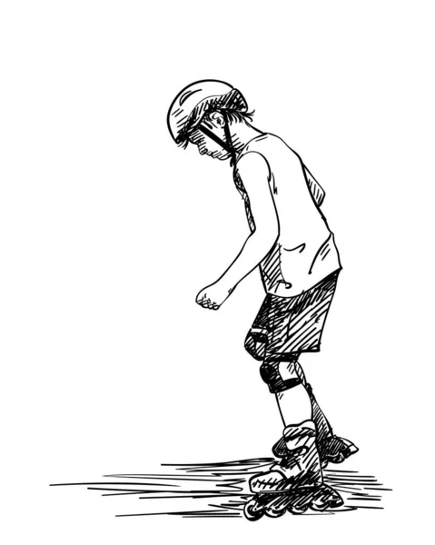 Sketsa Anak Laki Laki Belajar Untuk Skate Pada Rol Tangan - Stok Vektor
