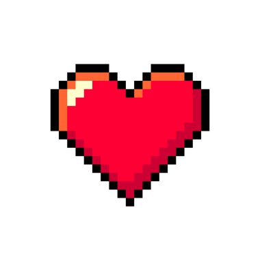 Kırmızı kalp pikseli sanat sembolü beyaz arkaplan vektör illüstrasyonunda izole edilmiş Pictogram oyun grafiği ögesi