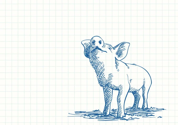 Cerdo Olfateando Dibujo Pluma Azul Página Cuadrada Cuaderno Ilustración Vectorial — Vector de stock