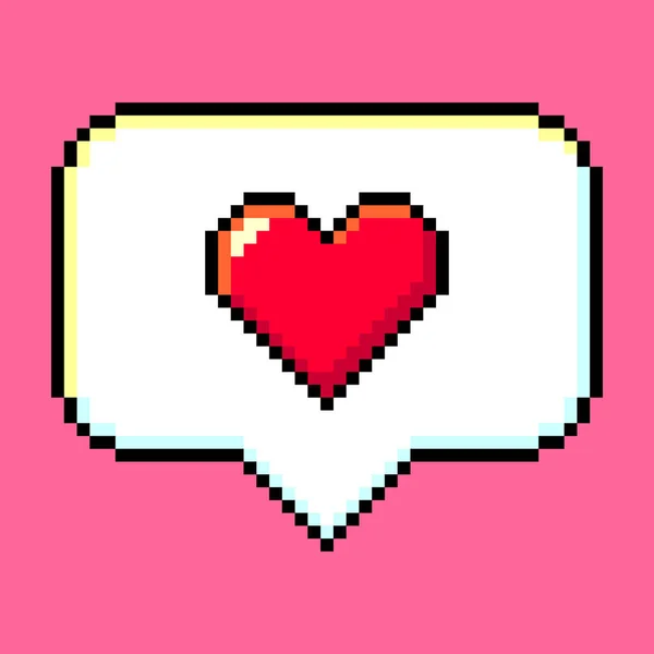 Coeur Rouge Intérieur Parole Bulle Pixel Art Isolé Sur Fond — Image vectorielle