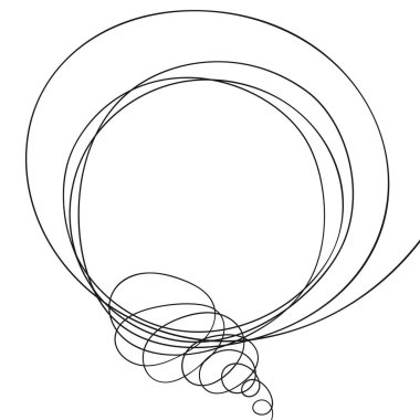 Düşünce baloncuğu çizimi karışık yuvarlak sarmal çizim el sürekli ince çizgi, tek satır sanat basit boş çizgi roman bulut, Vektör illüstrasyon