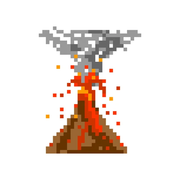 Volcano Eruption Pixel Art Illustration Stratovolcano Cone Spewing Hot Lava — Stock Vector