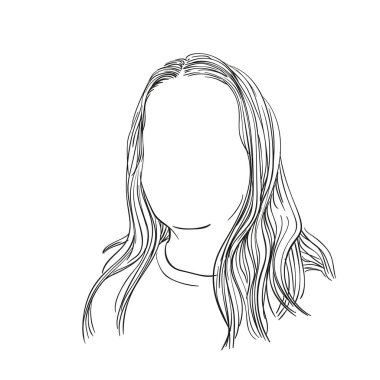 Yüzü ve uzun saçı olmayan kız kafasının vektör çizimi el çizimi çizimi izole edilmiş.