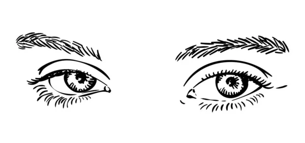 Boceto Hermosos Ojos Con Aspecto Languidecedor Cejas Gruesas Adolescente Boceto — Vector de stock