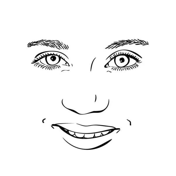 Beautiful Smiling Teenage Girl Face Vector Sketch Close Hand Drawn — Stock Vector