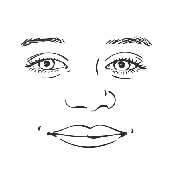 Όμορφη Εφηβική Πρόσωπο Κορίτσι Vector Σκίτσο Από Κοντά Χέρι Ζωγραφισμένα — Διανυσματικό Αρχείο