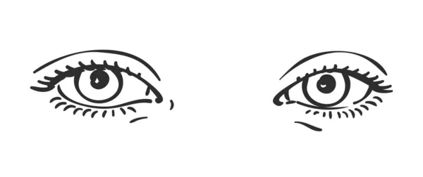 Esboço Belos Olhos Sobrancelhas Naturais Menina Adolescente Vector Esboço Perto —  Vetores de Stock
