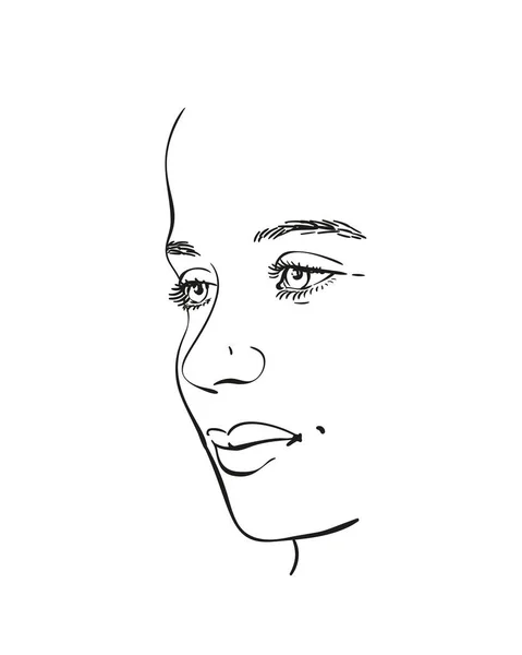 Gadis Cantik Wajah Dalam Profil Vector Sketsa Dekat Tangan Gambar - Stok Vektor