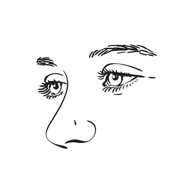 Beautiful Girl Eyes Eyebrows Nose Vector Sketch Close Hand Drawn — Stock Vector