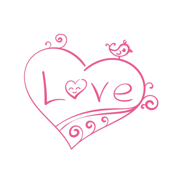 Hand Drawn Simple Flat Drawing Heart Word Love Cute Tiny — Stock Vector