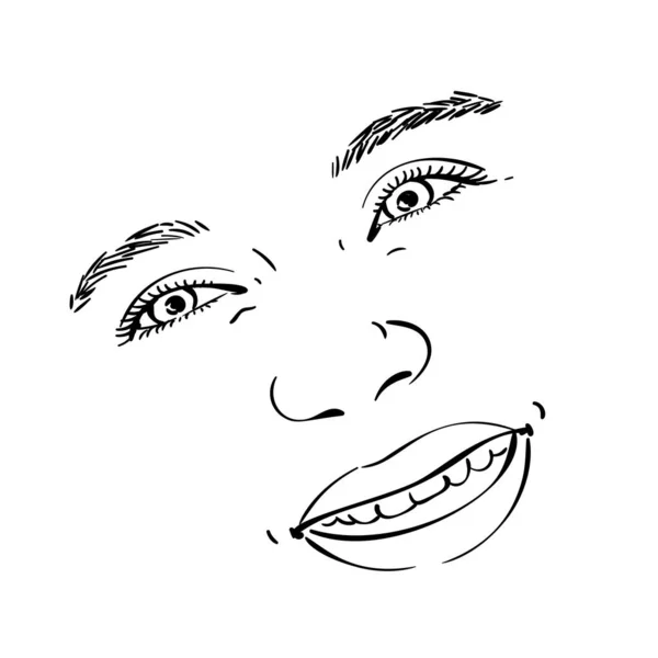 Joyeux Sourire Adolescent Visage Fille Croquis Vectoriel Près Illustration Dessinée — Image vectorielle