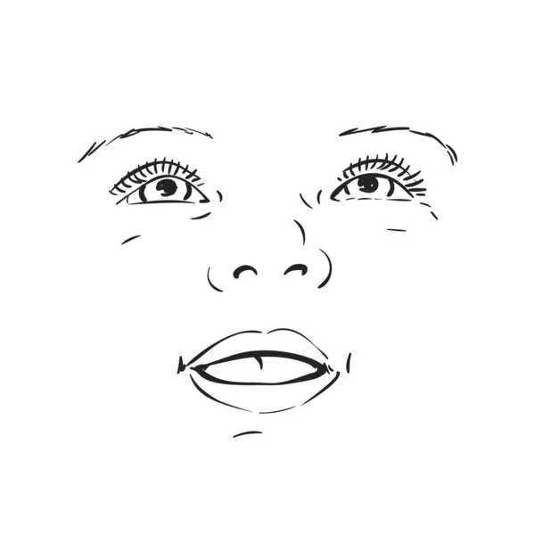 Skizze Eines Glücklich Lächelnden Babygesichts Mit Nach Oben Blickenden Augen — Stockvektor