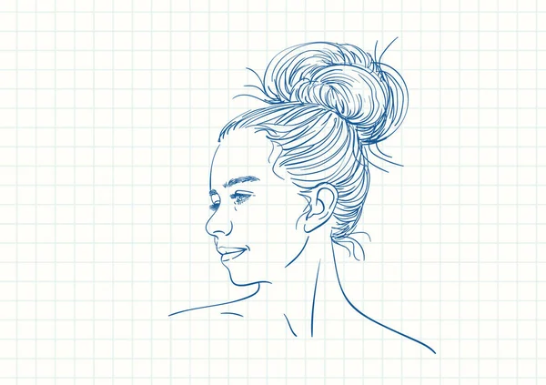 Krásná Dospívající Dívka Portrét Profilu Dlouhými Vlasy Svázané Stylové Housce — Stockový vektor
