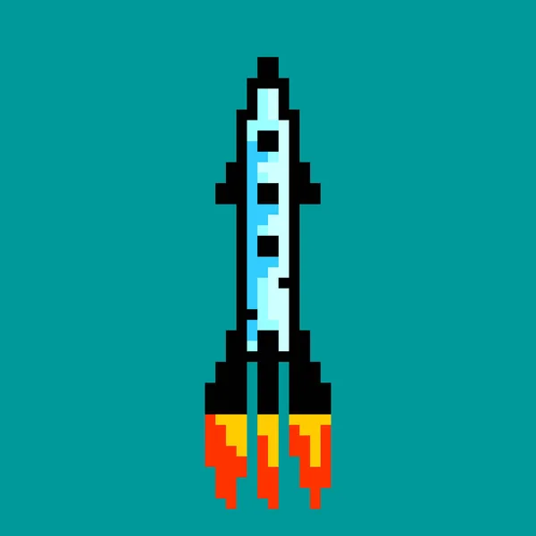 Space Rocket Start Lançamento Pixel Arte Nave Espacial Pixel Imagem — Vetor de Stock