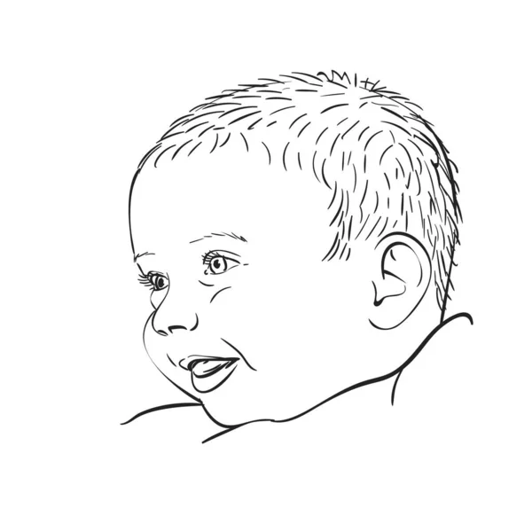 Croquis Tête Bébé Souriante Heureuse Profil Illustration Art Ligne Vectorielle — Image vectorielle