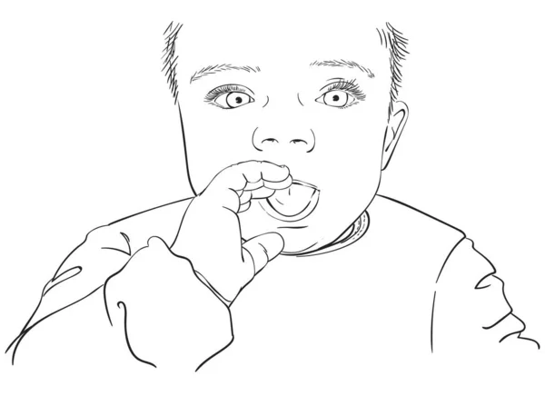 Skizze Eines Babyporträts Mit Einem Mund Der Von Der Hand — Stockvektor