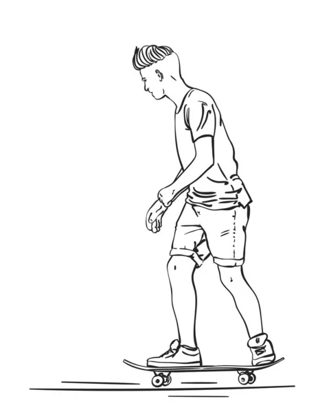 Sketch Skateboard Hipster Haircut Skateboard Hand Drawn Line Art Vector — стоковый вектор