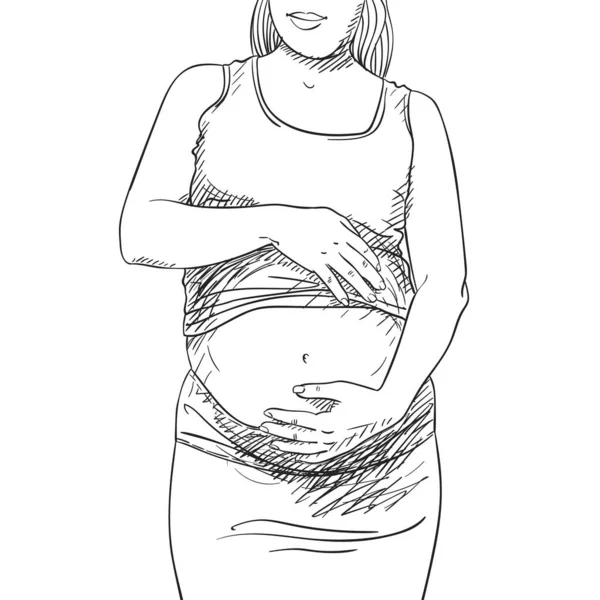 Mulher Grávida Barriga Vector Esboço Ilustração Desenhada Mão Com Tons —  Vetores de Stock