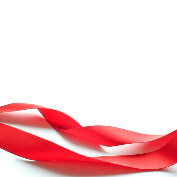 Red Silk Ribbon Isolated on the White Background. Gift Card Background — Stock Photo, Image