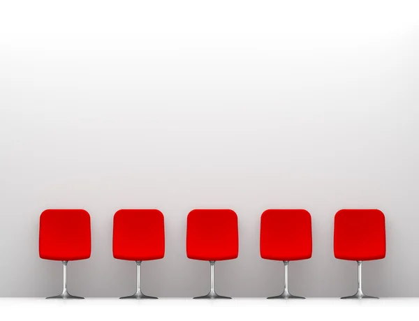 Five Red Chairs in the White Interior. Copy Space on the Wall — Stock Photo, Image