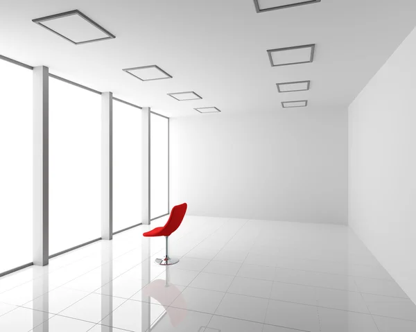 Prázdné moderní bílý interiér s červené křeslo — Stock fotografie