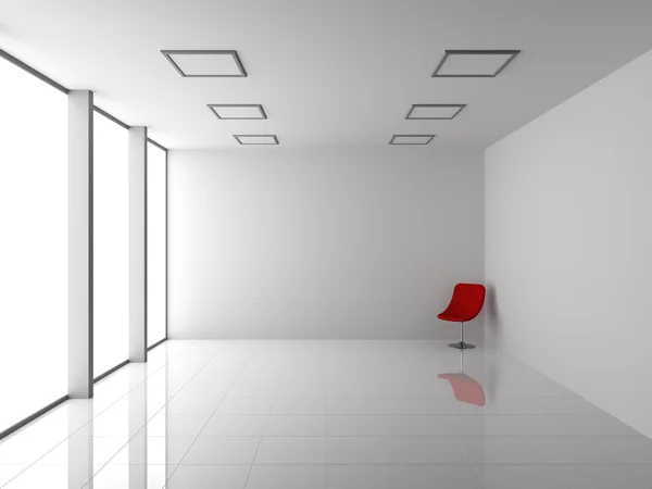 Interno bianco moderno vuoto con sedia rossa — Foto Stock