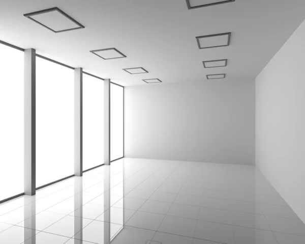 Interior blanco moderno vacío con ventanas grandes —  Fotos de Stock