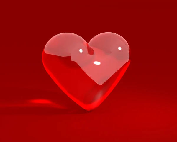 Big Red Glass Heart on the Red Background. Valentine Background — Stock Photo, Image