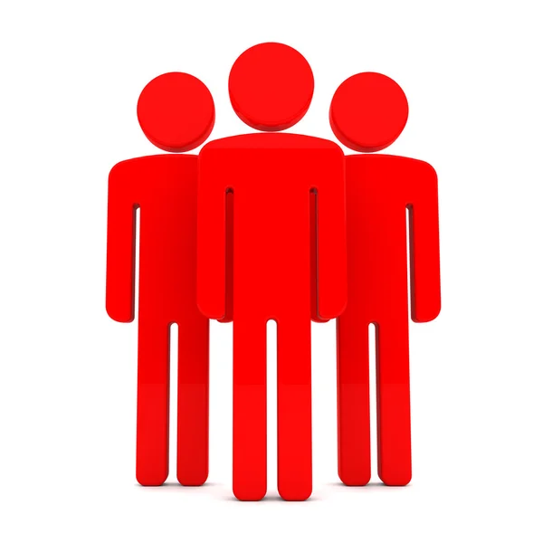 Teem de três figuras humanas vermelhas em pé juntos no branco — Fotografia de Stock