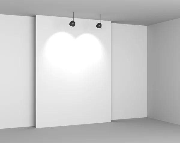 Galeria Interior branco com escrivaninha vazia e lâmpadas — Fotografia de Stock