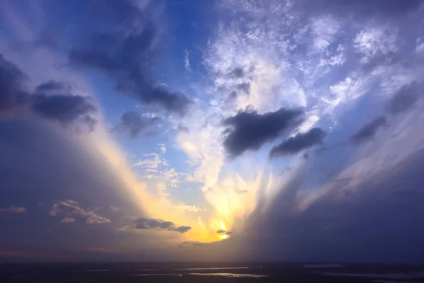 Majestic Sunset Looking Flame Horizon Shot Drone — Stock Photo, Image