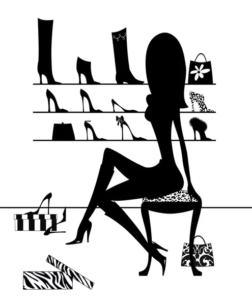 Silhouette Girl Trying On SHoes — Stock Photo, Image