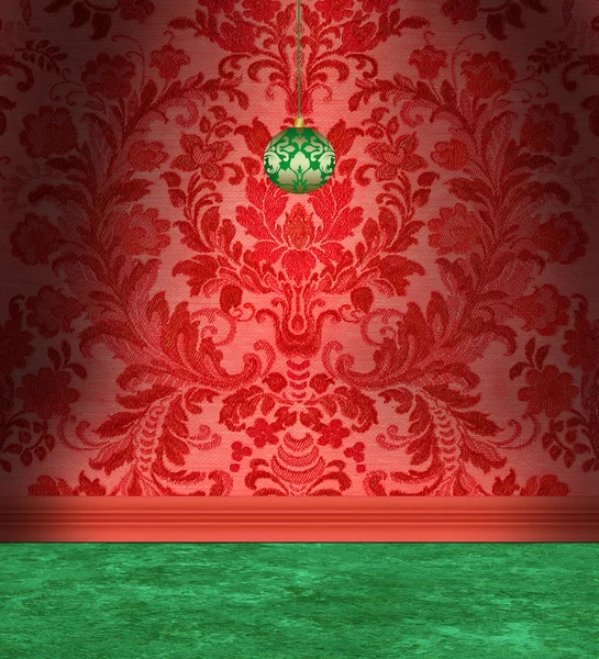 Kamar Natal Dengan Wallpaper Damask Merah — Stok Foto