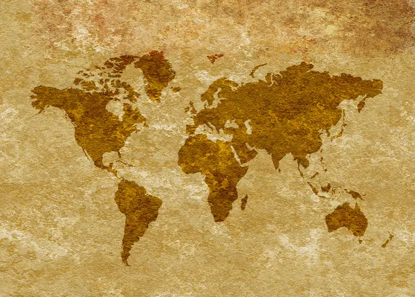 Grunge Antiqued World Map on Parchment — Stock Photo, Image