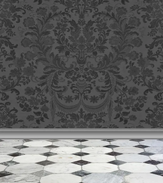 灰色のダマスク織の壁、大理石の床 — ストック写真