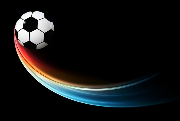 Voando bola de futebol-futebol flamejante com chama azul — Fotografia de Stock