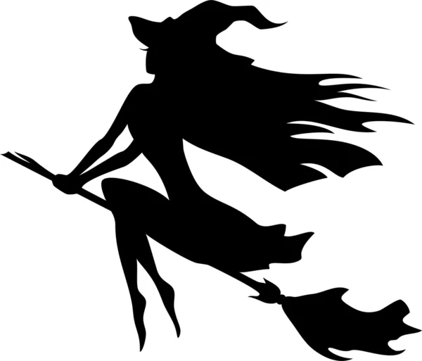 Bruxa voando em uma vassoura — Vetor de Stock