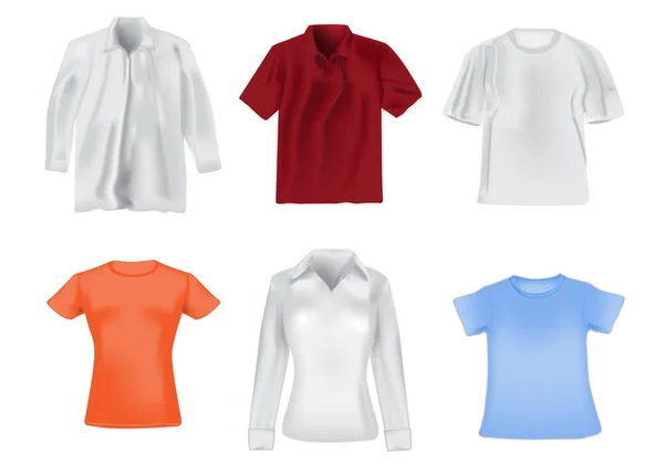 Női és férfi ing részletesen, reális illusztráció — Stock Vector
